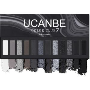 UCANBE Smokey Oogschaduwpalet, Zwart Wit Grijs Zilverachtig Nude Matte Shimmer Oogschaduw Make-up Pallet voor Smoky Emo Goth Make-up, 12 Kleuren Gepigmenteerd Langdurig Waterdicht Palet