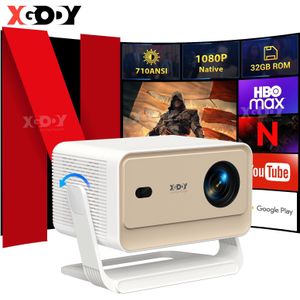 XGODY Smart Projector met 710 ANSI Lumen, Native 1920x1080P, 4K Ondersteuning, 1GB RAM + 32GB ROM, , WiFi 6, Auto Focus, Keystone Correctie, Full HD Home Theater