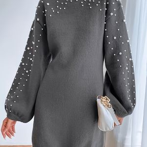 Elegante dames truijurk - Lange mouwen ronde hals halflange winterjurk, zachte truijurk voor herfst/winter, chique outfit voor koud weer voor dagelijks gebruik, kantoor, feest, leuke jurken