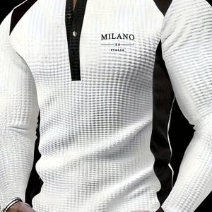 Heren Herfst Gebreide Lange Mouw Polo Trui | Modieus Kleurblok Design, Metalen Textuur Knopen, V-hals, Geschikt voor Fitness en Casual Kleding
