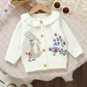 DOVFANNY Baby Meisjes Herfst/Winter Schattige Konijn & Bloemen Crew Neck Acryl Cardigan, Lange Mouw, Pasvorm, Licht Stretch - Herfst/Winter Collectie