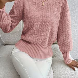 Franse Stijl Ruit Trui met Poinçon ( Twists) - Kleur Ronde Hals Blouse, Lange Mouwen Wintertruien voor Herfst/Winter, Elegante Casual Pullover, Medium-elastisch voor Jurken of Bovenkleding