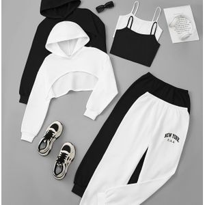 Herfst en Winter Dames 3-delige Fashion Casual Design Tanktop met Capuchon Print Lange Broek Set