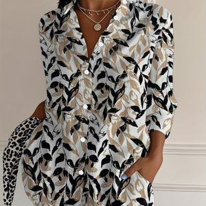 Elegante lange mouw overhemd met bloemenprint voor dames - Lichtgewicht polyester, knoopsluiting aan de voorkant, ronde hals, perfect voor casual uitstapjes in de lente/zomer/herfst, damesblouses