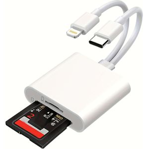 SD-kaartlezer voor iPhone iPad, 2-in-2 USB C geheugenkaartlezer met dubbele sleuf voor geheugenkaart/SD, Lightning+USB C camera kaartlezer adapter voor iPhone/iPad//Camera, Plug and Play