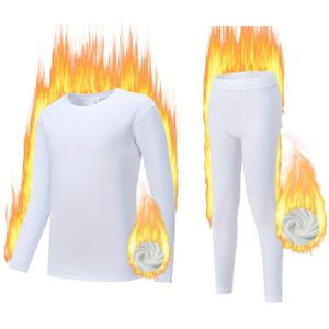 Warme Witte Thermische Ondergoedset voor Kinderen - Gezellige Stretchstof, Lange Mouwen Top & Broek met Vingerloze Handschoenen, Warm en Comfortabel voor Buitenactiviteiten in Herfst en Winter