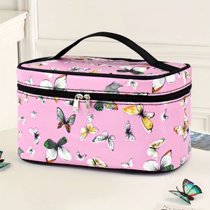 Vlinder Print Kunstlederen Cosmetische Tas, Unisex Waterdichte Reis Make-up Tas, Draagbare Organizer met Ritssluiting, Geurloos - Modieuze Vierkante Utility Pouch