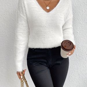 Dames Elegante V-hals Wintertrui - Zachte Warme H-lijn Geschikt voor Herfst & Winter, Kleur Lange Mouwen Blouse (Handwasbaar) - Elegante Speciale Lijn Collectie