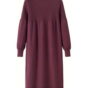 Dames Beige Trui Jurk - Lange Mouwen A-Lijn Winterjurk met Oversized Ronde Hals, Gezellige Casual tot Stijlvolle Kleur Trui Jurk voor Kantoor & Semi-Formele Gelegenheden (Handwasbaar)