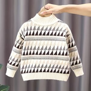 Jongens' Casual Crew Neck Pullover Trui - Geometrisch Gebreide Stof, Polyester Mengsel met Medium Stretch, Herfst/Winter Collectie voor Kinderen Ouder dan 3 Jaar - 2024 Nieuwe Aankomst
