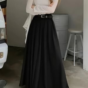 Stijlvolle Hoge Taille Maxi Rok voor Vrouwen - Veelzijdige Kleur met Zakken, Riemloos Ontwerp, Mode, Rok|Stijlvolle Afscheid|Rok met Zakken