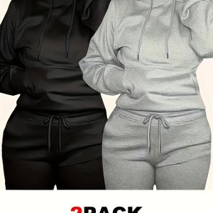 Set van 2 kleur hoodies met trekkoord, gemaakt van dikke stof, met kangoeroezakken, casual warme sportieve sweatshirts met lange mouwen voor dames herfst- en winterkleding.