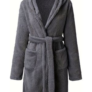 Zachte Fleece Badjas met Capuchon en Zakken in Kleur voor Thuis