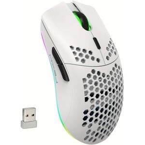 HXSJ Draadloze Muis 2.4G met Ingebouwde Oplaadbare Batterij, RGB-verlichting, Honingraatontwerp, Plug-and-Play USB