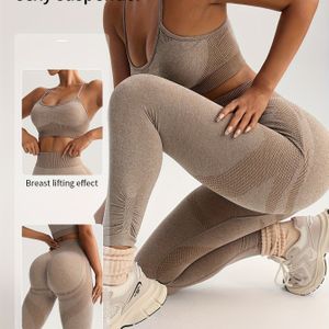 Lente en Zomer Dames BH en High-Waisted Shaping Leggings Yoga Set met Perzik Lift, -Back Naadloze Yoga Kleding.