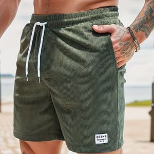 Herencorduroy Casual Shorts met Trekkoord en Zijzakken - Kleur, Regular Fit Zomershorts voor Dagelijks Gebruik, Uitjes, Veelzijdige Stijl, Minimalistisch Design