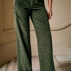 Elegante dames corduroy broek met rechte pijpen - olijfgroen, zakken, hoge taille, perfect voor herfst/winter, casual tot formele kleding, casual broek | Highwaisted broek | Corduroy stof