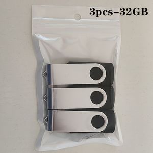 3-Pack 32GB USB 2.0 Flash Drives - Draaibaar ontwerp, geïntegreerde sleutelhangerlus, supersnelle thumbdrives