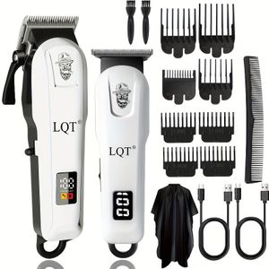 LQT 2/3-delige elektrische haarknipper, wit trimmer set met LCD-digitaal display, speciale herenknipper gegraveerd. Cadeaus voor Vaderdag, verjaardagen en feestdagen