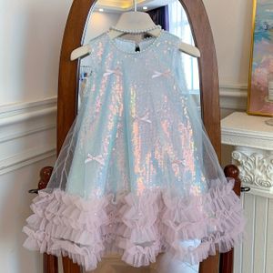 Meisjes Jurk met Pailletten | Zomer Vlinder Jurk met Vest, High-End Prinsessenjurk met Kant en Strikdetails, Midi Lengte, Mouwloos