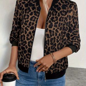 Dames Nieuwe Luipaardprint Ribboord Zip-Up Lichtgewicht Casual Jas, Modieus en Elegant Commuter Vakantie Buitenjas voor Dagelijks Gebruik in Lente, Zomer en Herfst