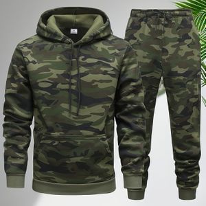 Heren Camouflage Print Hoodie en Jogger Set, Casual Polyester met een Vleugje Rekbaarheid