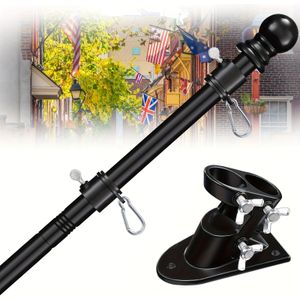 TEMU Vlaggenmast Kit - 5ft Klitvrije Vlaggenhouder voor Buiten - Zware Roestvrijstalen Vlaggenmasten voor 3x5 Vlaggen, Metalen Veranda Vlaggenpaal met Beugel - Cadeau voor Vaderdag