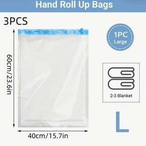 3 stuks - Compressiezakken Zonder Pomp - Ruimtebesparende Zakken - Geen Vacuüm of Pomp Nodig voor Reizen, Betaalbaar en Super Handig, Kerstfeest, Rol Op