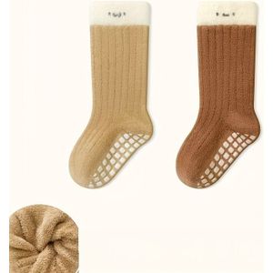 2-Pack Kinderen Vloersokken, Herfst/Winter Fleece-Gevoerde Dikke Warme Unisex Baby Kuitlange Sokken, Peuter Antislip Loopsokken