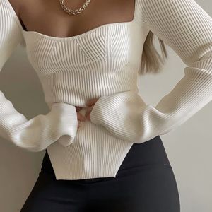 Asymmetrische Hem Sweetheart Neck Sweater, Elegante Lange Mouwen Trui Voor Herfst & Winter, Dameskleding
