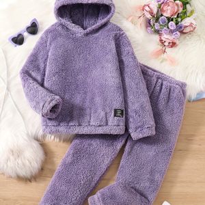 2-delige set van modieuze en veelzijdige kleur hoodie met lange mouwen en elastische taille losse broek voor meisjes, ideaal voor lente/herfst casual sportkleding buiten