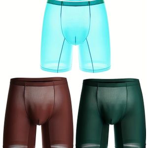 3- Heren Boxershorts van IJzig Zijdeachtige - Ademend, Sneldrogend, Ultradun, Semi-Doorschijnend, Hoogelastisch Ondergoed in Zwart, Marineblauw en Donkerbruin