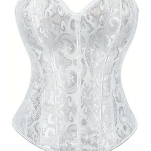 Klassiek Jacquard Korset voor Dames, Zijrits Strapless met Veters, Elegante Overbust Tailletrainer