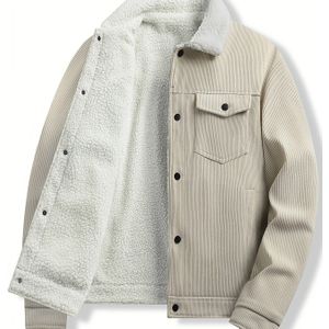 Herfst- en Winter Fleecegevoerde Dikke Warme Capuchonjas voor Mannen, Modieuze Casual Kleur Draaibare Kraag Jas