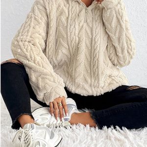 Dames Beige Pullover - Rits Losse Comfortabele Sweatshirt