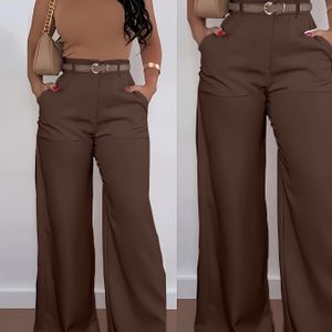 Plus Size - Plus Size Dames Hoge Taille Wijde Pijpen Broek - Kleur, Polyester, Machinewasbaar, Comfortabele Pasvorm voor Alle Seizoenen, Veelzijdige Mode | Levendige Uitstraling