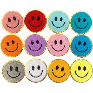 12 stuks Glimlachend Gezicht Chenille Strijk op Patch