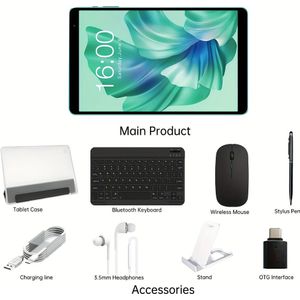 Teclast P85T 2024 Tablet 8 inch 14 Pad 800×1280 IPS/ 4GB RAM/ 64GB ROM/ A523 8-core 1.8GHz/ WIFI 5G/ 5000mAh/ Type-C/ 0.3MP+2.0MP Camera/ Toetsenbord, Accessoires Bundle