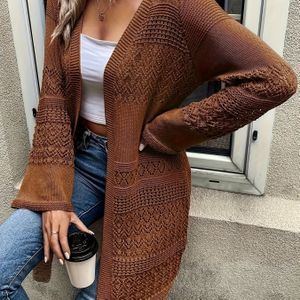 Plus Size, Modieuze openwork cardigan met lange mouwen en casual haakpatroon
