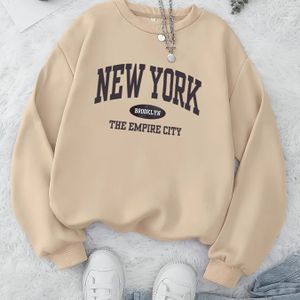 Vrouwen Casual Oversized Ronde Hals Sweatshirt - Beige met , Medium -Wasbaar Herfst Winter Pullover, Dames Sweaters, Alledaagse Kleding, Zachte Textiel Stof