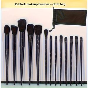 Zwarte Make-up Kwastenset, 13-delige Make-up Tool Kit met Hoogwaardige Synthetische Foundation, Concealer, Oogschaduw, Blush Kwasten, en Make-up Kwasten Reinigings Tools.