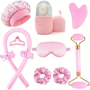 11-delige Hittevrije Krulset met een Velvet Oogmasker, Slaapmuts, Massage Roller, en een Koelende Gezichtsmassager Ontworpen om, Perfect voor Thuisgebruik.