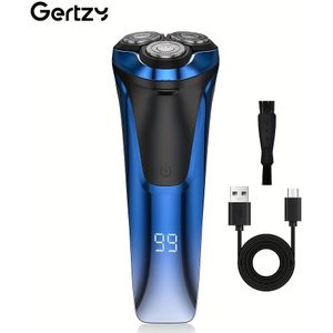 GERTZY Elektrische Scheerapparaat voor Heren met 3 Draaiende , USB Oplaadbaar, IPX6 Wasbaar, LED Display, Inclusief Kanten Trimmer, Ideaal Vaderdag Cadeau, Roestvrij Staal