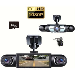 360° Auto Dashcam, 4 , Voorzijde 1080P HD en Achter/Links/Rechts 720P, Optionele 64GB Geheugenkaart. Met 3,16-Inch IPS Scherm, Nachtzicht, Loopopname, 24-Uurs Parkeermonitor