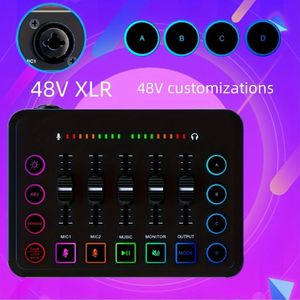 Game Mixer, Streaming Mixer, Streaming RGB PC Mixer met XLR microfooninterface, volumeregeling, 48V fantoomvoeding, voor , opname, game stemmen