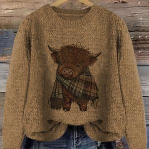 Ronde Hals Contrastkleur Cartoon Dierenprint Casual Losse Stof Pullover Top