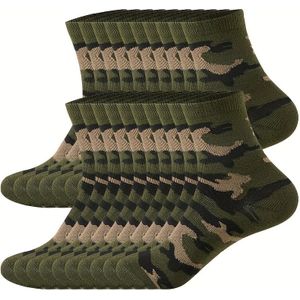 20 Paar Jeugd Halfhoge Sokken in Camouflage Legergroen