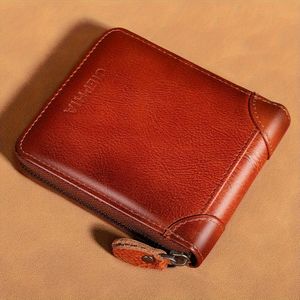 1pc Ciephia Vintage Genuine Leather Men' - Rfid Blocking, Sleek Brown Bifold With Zipper Closure, Top Layer Cowhide, Id & Credit Card Holder With Coin Pocket - Ideal Gift For Him, Leather Wallet
