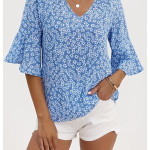 Blouse met V-hals en bloemenprint, casual blouse met voor lente en zomer, dameskleding