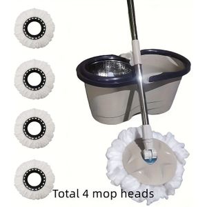 Spin Mop And Bucket Set With 2/4 Microfiber Pads - Adjustable, Swivel Head For In Kitchen, Bathroom, Living Room - Home & Party Floors